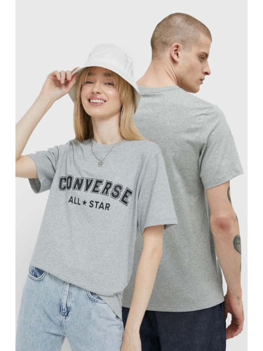 Памучна тениска Converse в сиво с принт