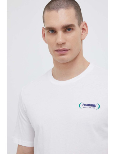 Памучна тениска Hummel в бяло с изчистен дизайн