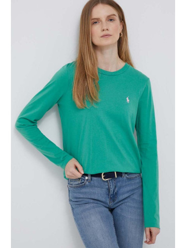 Памучна блуза с дълги ръкави Polo Ralph Lauren в зелено 211898699
