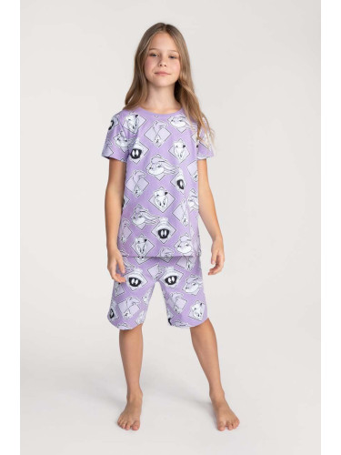 Детска памучна пижама Coccodrillo x Looney Tunes в лилаво с десен