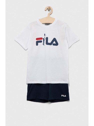 Детска памучна пижама Fila в бяло с принт