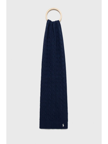 Памучен шал Polo Ralph Lauren в тъмносиньо с изчистен дизайн