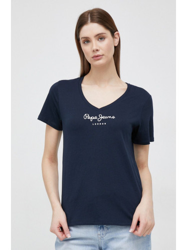 Памучна тениска Pepe Jeans Wendy V Neck в тъмносиньо