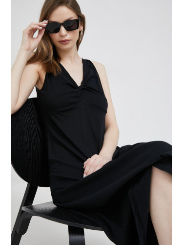 Памучна рокля Deha в черно среднодълъг модел разкроен модел