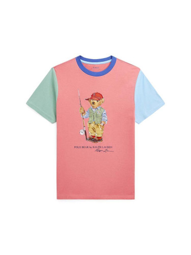 Детска памучна тениска Polo Ralph Lauren в розово с принт
