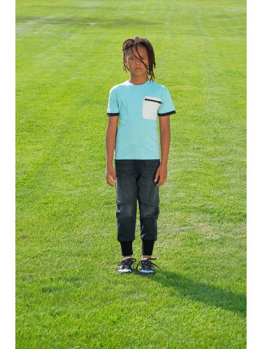 Детска памучна тениска Sisley в тюркоазено с изчистен дизайн