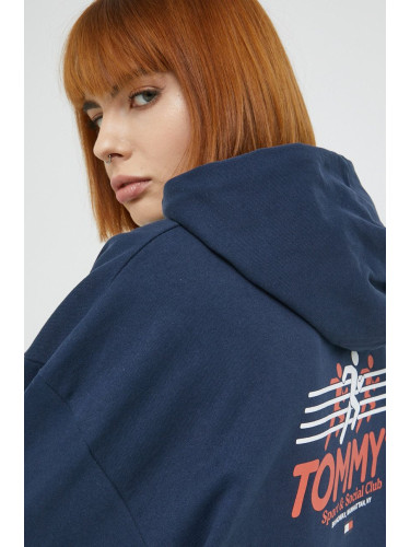 Памучен суичър Tommy Jeans в тъмносиньо с принт