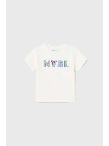 Детска памучна тениска Mayoral в бяло с принт
