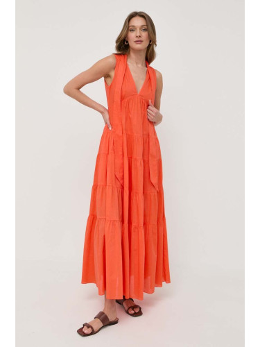 Памучна рокля MAX&Co. в оранжево дълъг модел разкроен модел