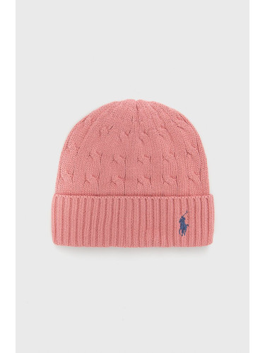 Памучна шапка Polo Ralph Lauren в розово от памук