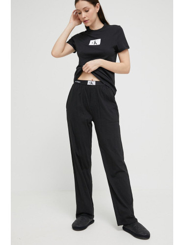 Памучно долнище на пижама Calvin Klein Underwear в черно от памук 000QS6948E