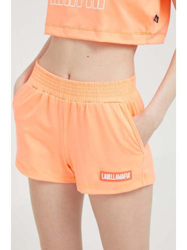 Къс панталон LaBellaMafia в оранжево с апликация с висока талия
