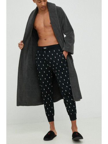 Памучно долнище на пижама Polo Ralph Lauren в черно с десен 714899500