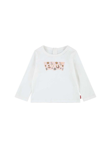 Бебешка памучна блуза с дълъг ръкав Levi's в бяло