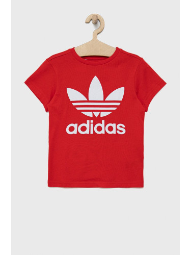 Детска памучна тениска adidas Originals HC9586 в червено с принт