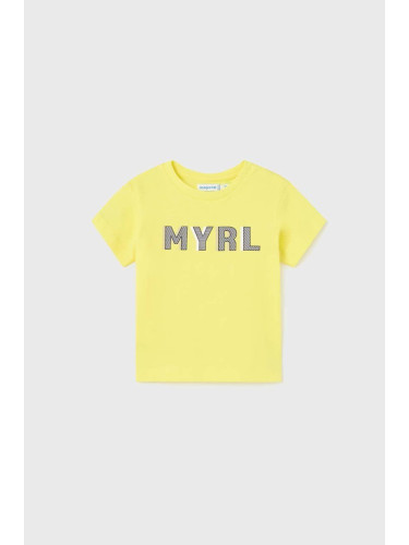Детска памучна тениска Mayoral в жълто с принт