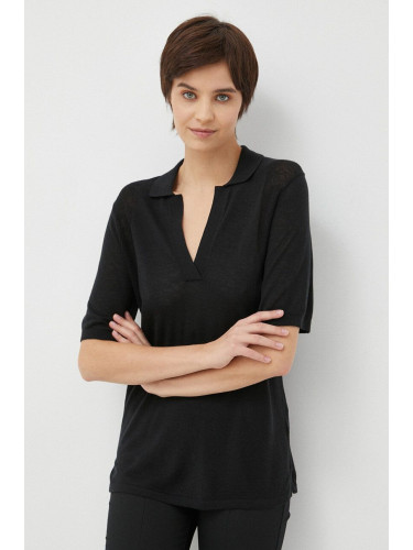 Пуловер с вълна Calvin Klein дамски в черно от лека материя