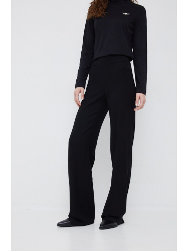 Панталон Emporio Armani в черно със стандартна кройка, с висока талия