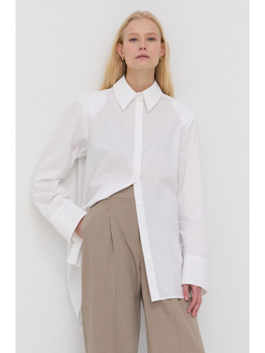 Памучна риза Herskind Mr Shirt дамска в бяло със свободна кройка с класическа яка