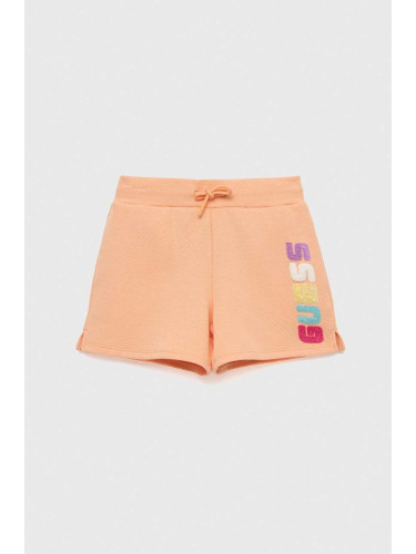 Детски къси панталони Guess в оранжево с апликация с регулируема талия