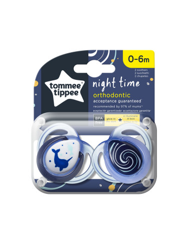 Залъгалки Tommee Tippee Night Time 0-6м Нарвал 2 бр