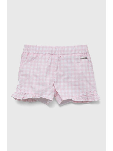 Детски памучен къс панталон Guess в розово с десен
