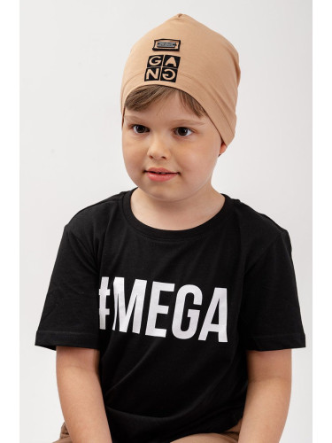 Детска шапка Jamiks в кафяво с фина плетка
