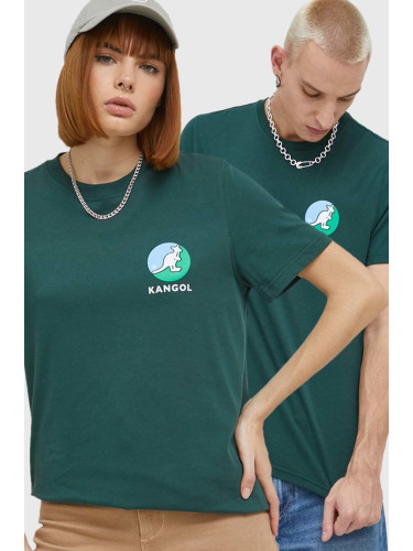 Памучна тениска Kangol в зелено с принт