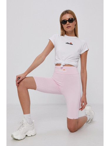 Къс панталон Ellesse дамски в розово с изчистен дизайн с висока талия