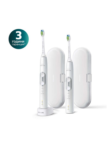 Електрическа четка за зъби ProtectiveClean Philips Sonicare, серия 6100, комплект с 2 бели ел.четки