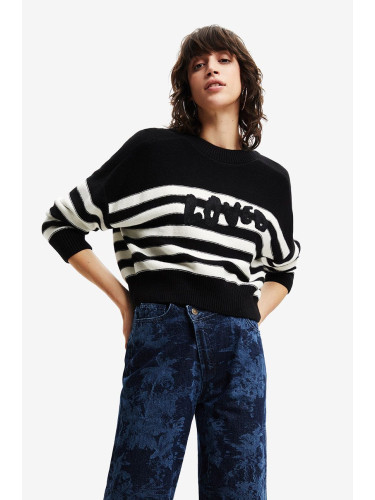 Пуловер с вълна Desigual дамски в черно от лека материя