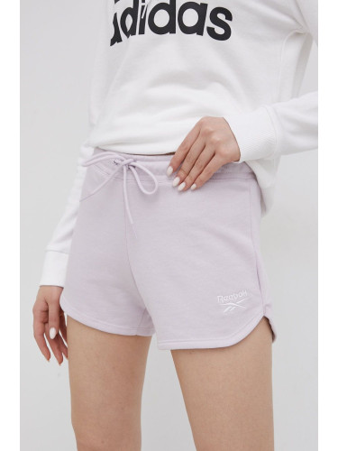 Къси панталони Reebok HB2307 дамски в розово с изчистен дизайн със стандартна талия