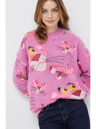 Пуловер с вълна Desigual дамски в розово