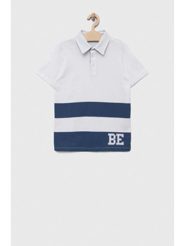 Детска памучна тениска с яка United Colors of Benetton в бяло с десен