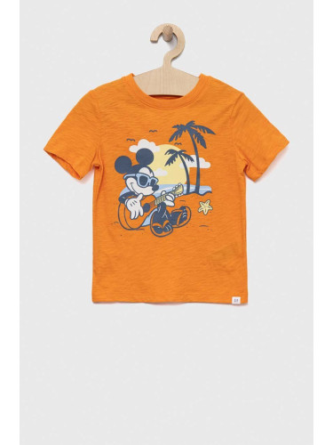 Детска памучна тениска GAP x Disney в оранжево с принт