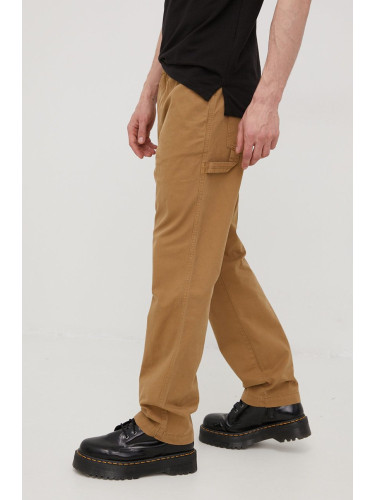 Памучен панталон Superdry в кафяво със стандартна кройка