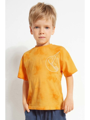 Детска памучна тениска Mayoral в оранжево с десен