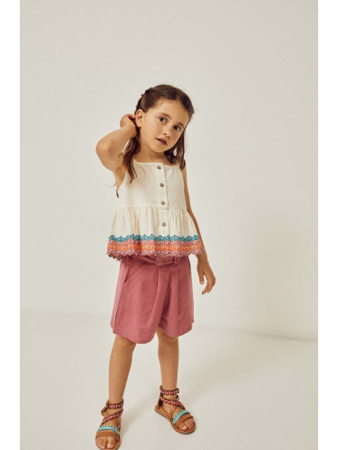 Детски къс панталон с лен zippy в лилаво с изчистен дизайн с регулируема талия