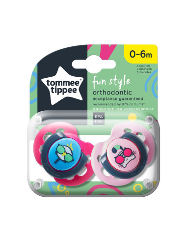 Залъгалки Tommee Tippee Fun style 0-6м птица/котка 2 бр