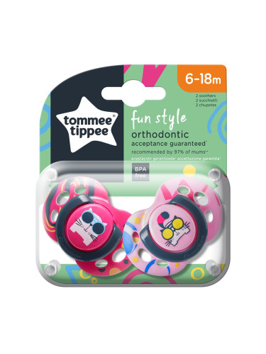 Залъгалки Tommee Tippee Fun Style 6-18м котки 2 бр