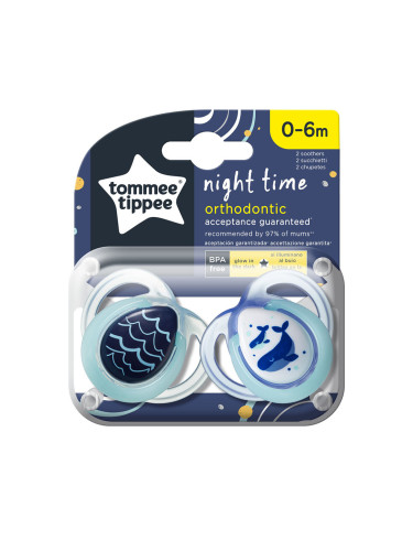 Залъгалки Tommee Tippee Night Time 0-6м кит 2 бр