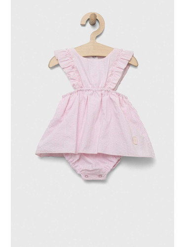 Бебешка памучна рокля Jamiks в розово къс модел разкроен модел