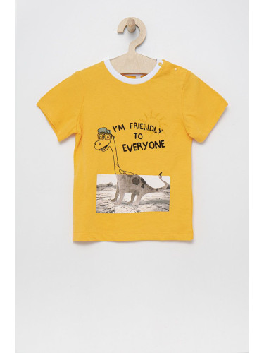 Детска памучна тениска Birba&Trybeyond в жълто с принт