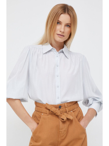Риза Sisley дамска в сиво със стандартна кройка с класическа яка