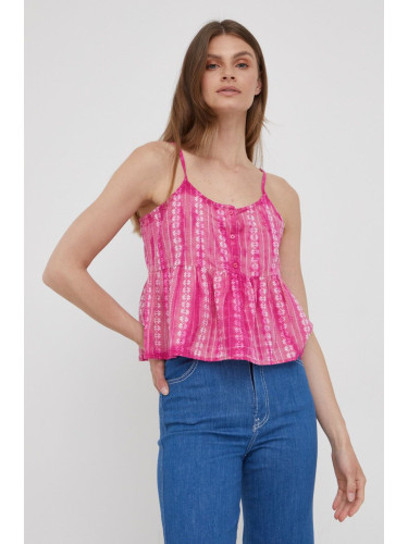 Памучна блуза Pepe Jeans Pam дамска в розово с десен