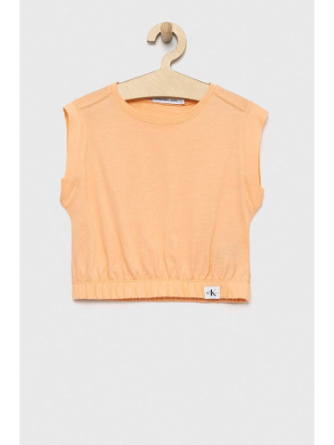 Детски памучен топ Calvin Klein Jeans в оранжево