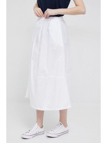 Памучна пола Deha в бяло среднодълъг модел разкроен модел