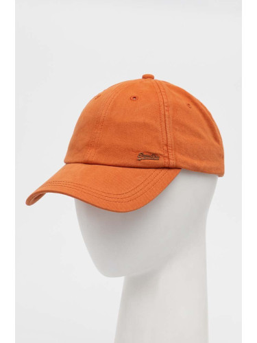 Памучна шапка с козирка Superdry в оранжево с изчистен дизайн