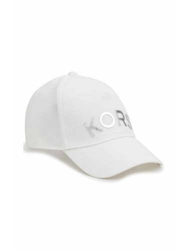 Детска памучна шапка Michael Kors в бяло с апликация