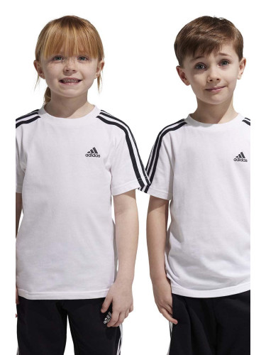 Детска памучна тениска adidas LK 3S CO в бяло с десен